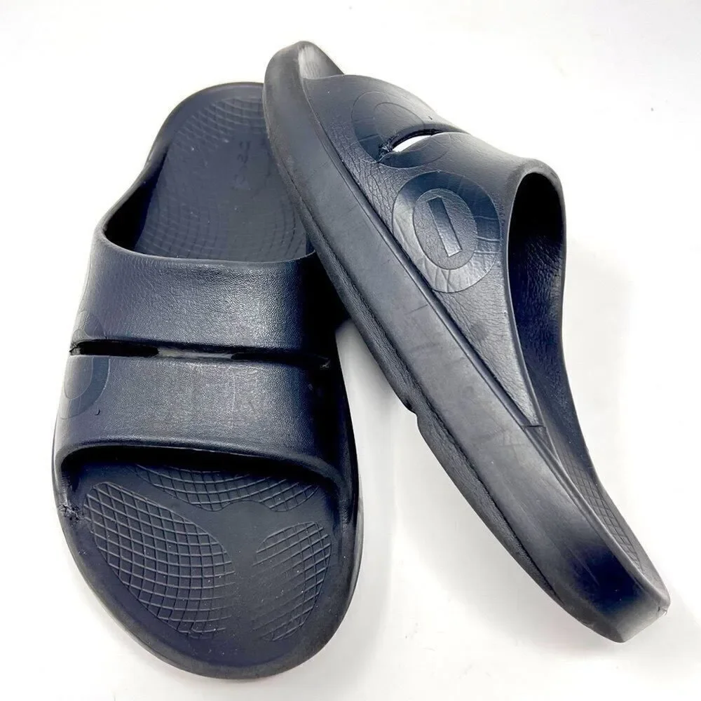 Oofos Ooahh Luxe Black Slide Recovery Comfort Sandals Size 10 Men's / 12 Women's